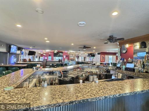 View from the back side of the bar to the big screen.