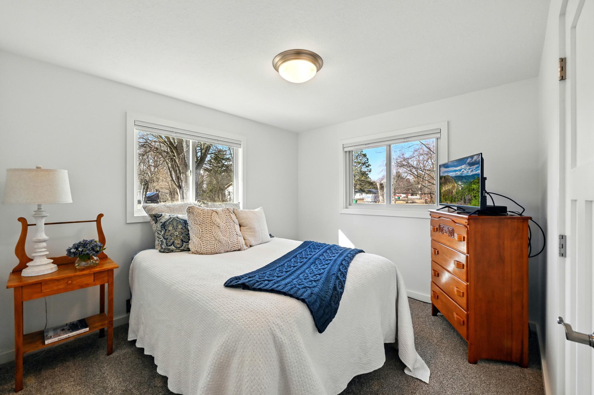 Main level bedroom with new plush carpet and ample natural light