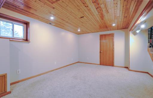 Lower level family room- facing door to bonus room.