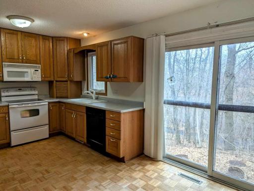 Kitchen with no deck off of patio door