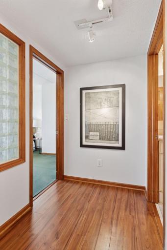 Glass block lets light through to the entry hall
