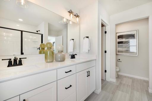 The primary bath is a luxurious and functional space designed for relaxation and convenience. Featuring modern fixtures, a spacious layout, and elegant finishes. Photos are from previously built home; options and features will vary.
