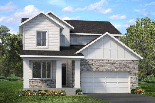 The "Finland" features a striking blend of classic & contemporary design elements. The exterior boasts durable LP siding, known for its excellent performance. The front porch adds a welcoming touch, & the stone accent adds texture & visual interest.