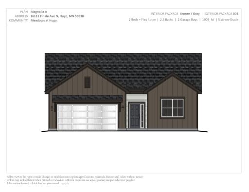 16111 Finale Ave N - Exterior Color Package Rendering. Photos and renderings may not depict actual plan, materials, & finishes may vary. All measurements are approximate.