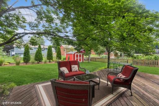 Wonderful deck with steps to the back yard.