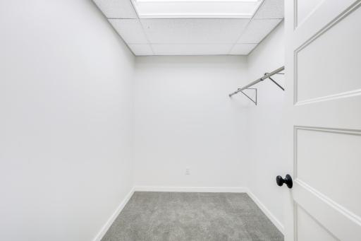 The lower-level bedroom features a large walk-in closet.