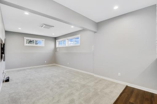 The TV den features built-in surround speakers and noise cancelling insulation was thoughtfully included.