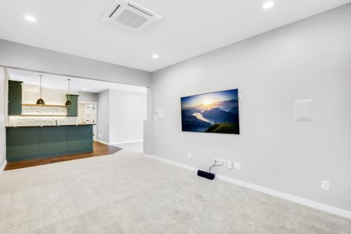 The TV den features built-in surround speakers and noise cancelling insulation was thoughtfully included.