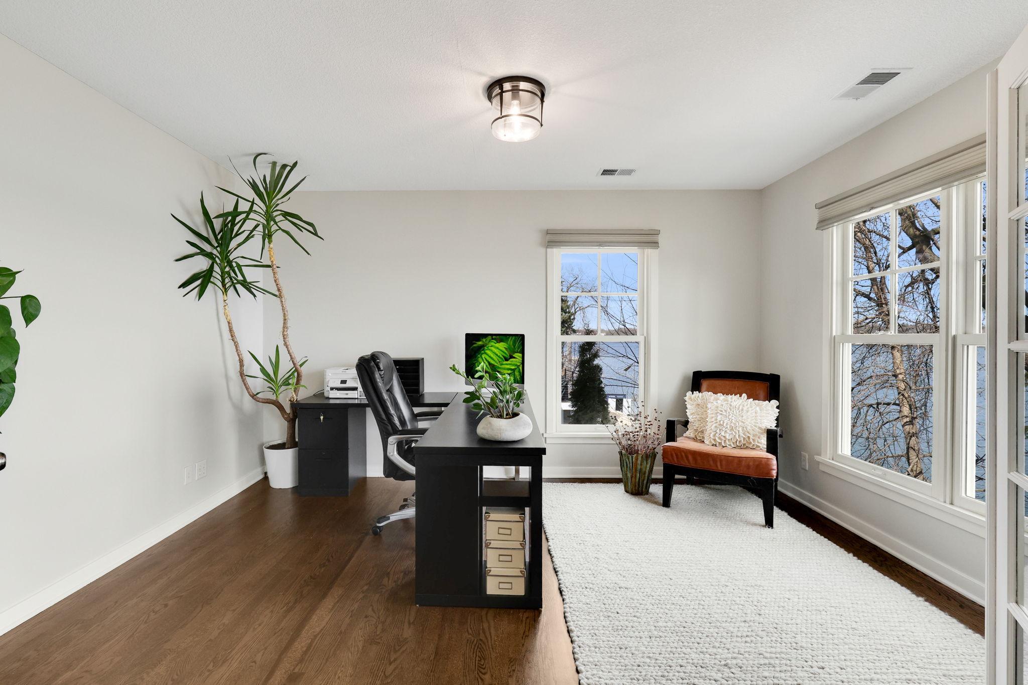 main level office with lake views