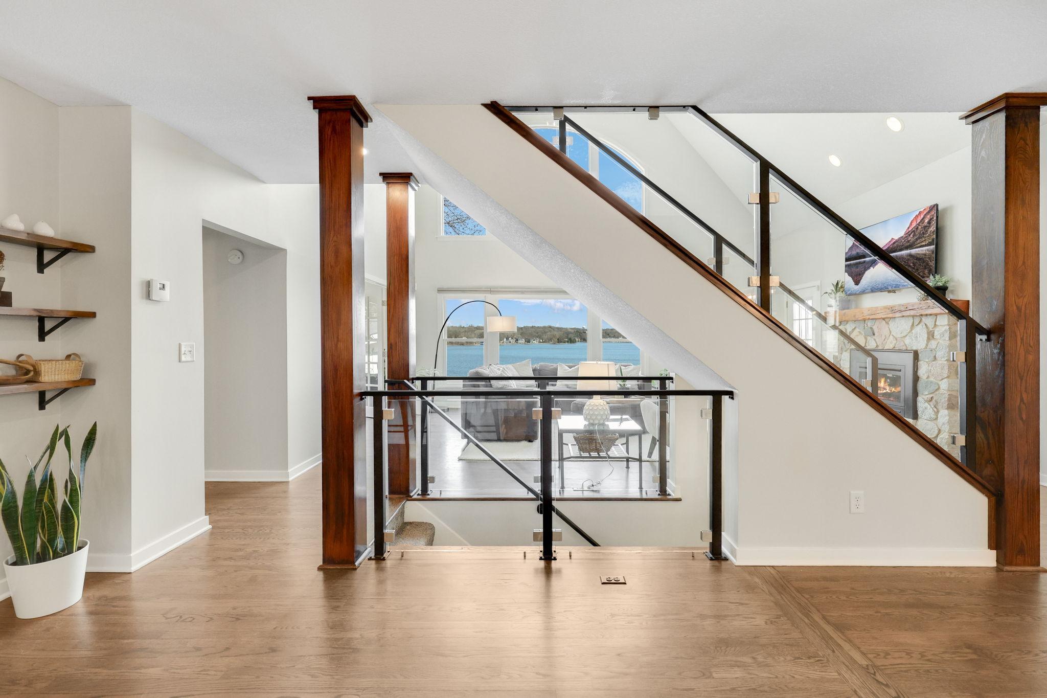 see through railings for a view of the lake