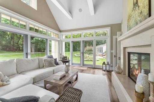 Three sets of glass doors with transom windows!