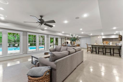 The pool is viewed from your wall of windows and patio doors!