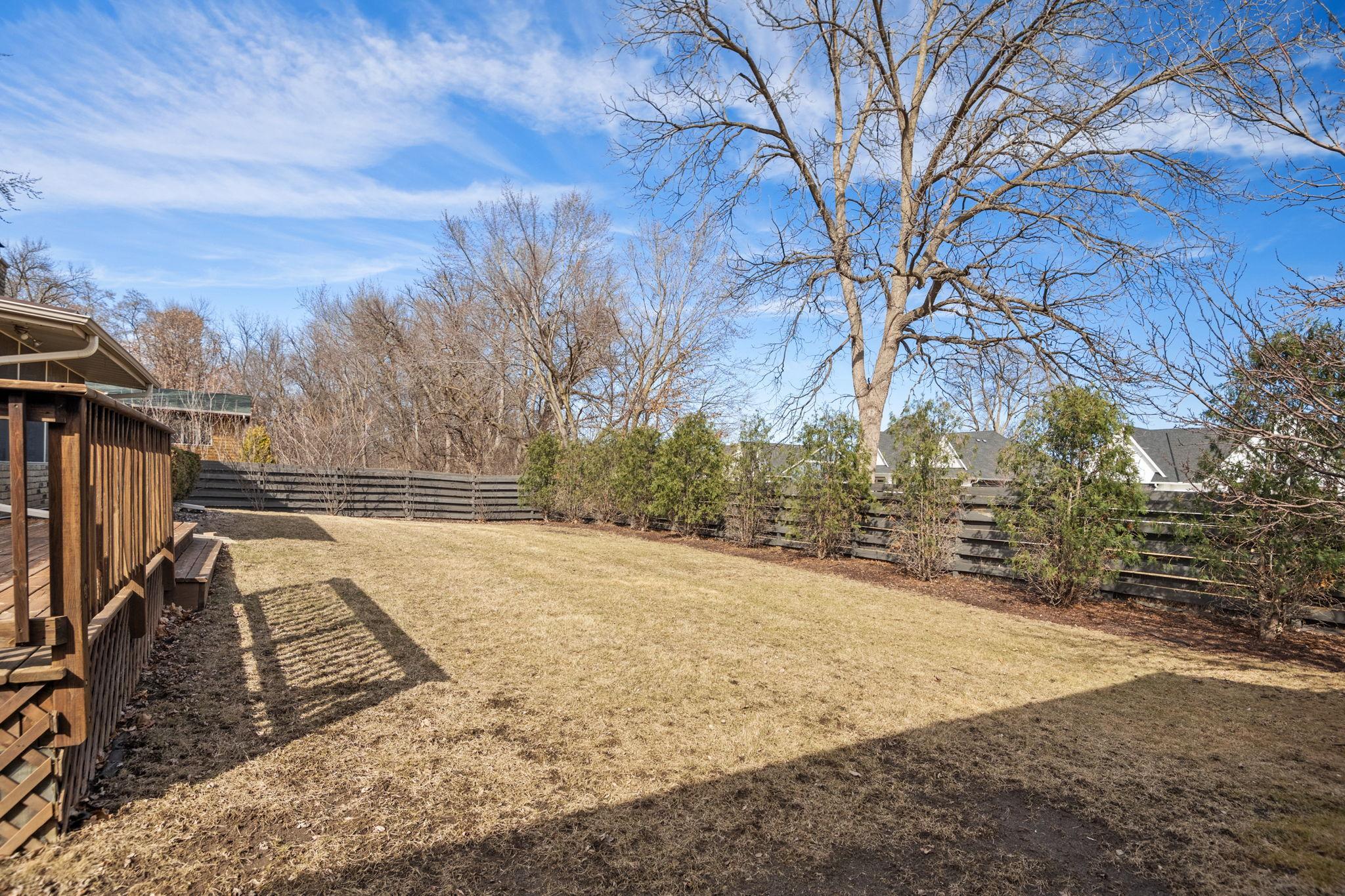 Large backyard with nice tree line