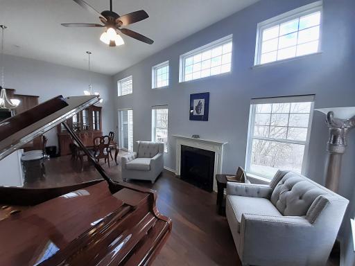Open concept main level living room large enough for a grand piano