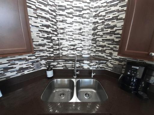 Undermount corner sink with new faucet and filtered water in sink