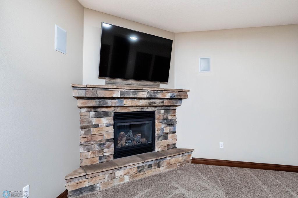 Gas fireplace with stone surround