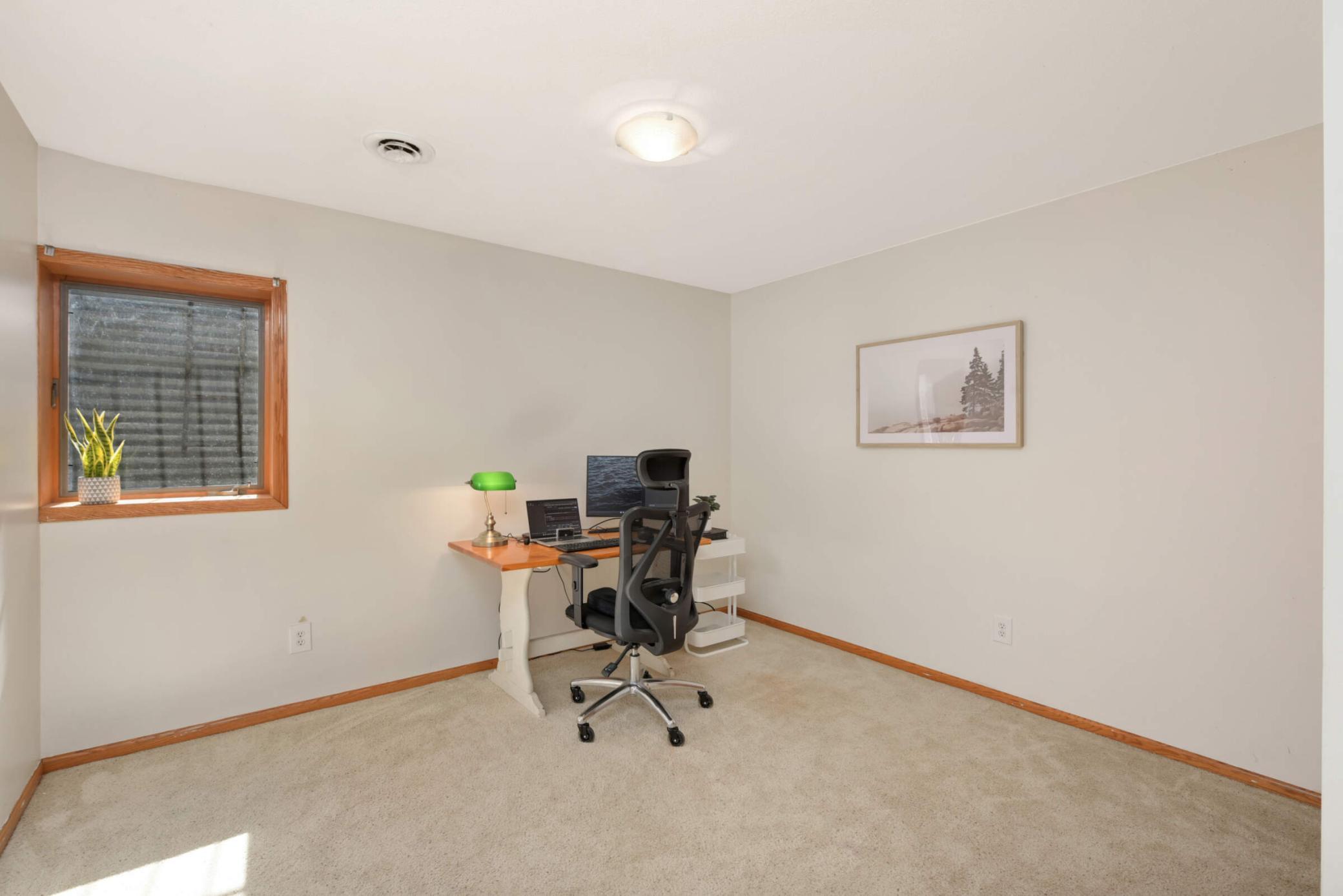 Lower level bedroom with egress window.