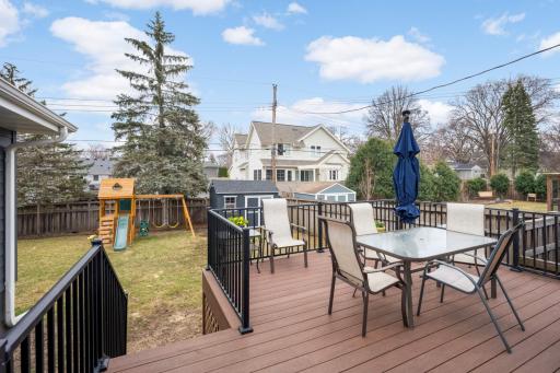 the spacious deck is right off the kitchen and has new composite decking and railing.