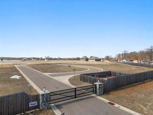 Secure gated entrance to garage/shop community.