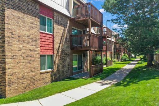 Nicely maintained property with walk way on both sides of the building.