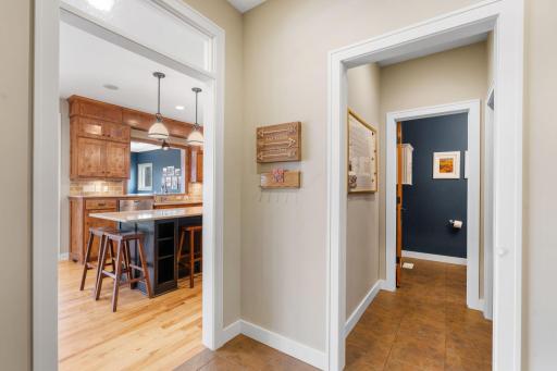 Immediate access from the garage to the mud room allows for the ease of unloading and storage of seasonal gear.