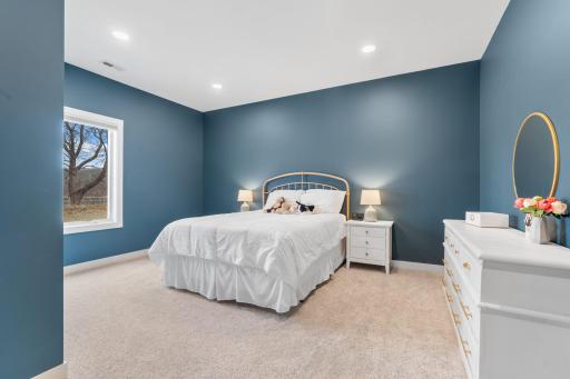 The spacious lower level bedroom is a great guest space with walk in closet.