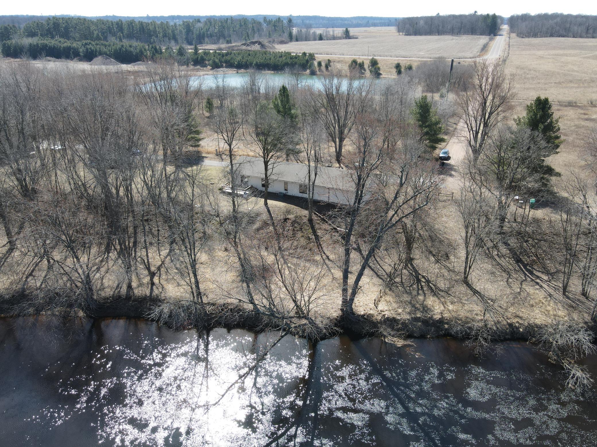 Aerial view of home with 205 feet of water front footage.