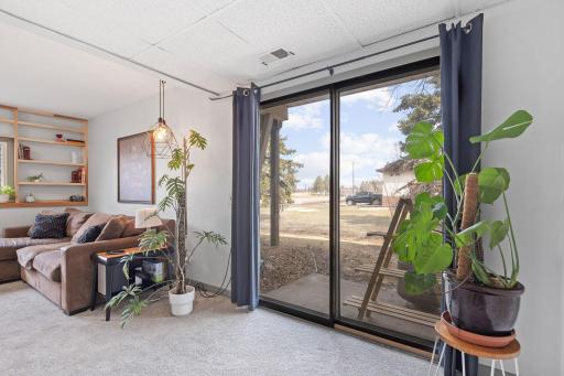 Walk-out slider to a private concrete patio