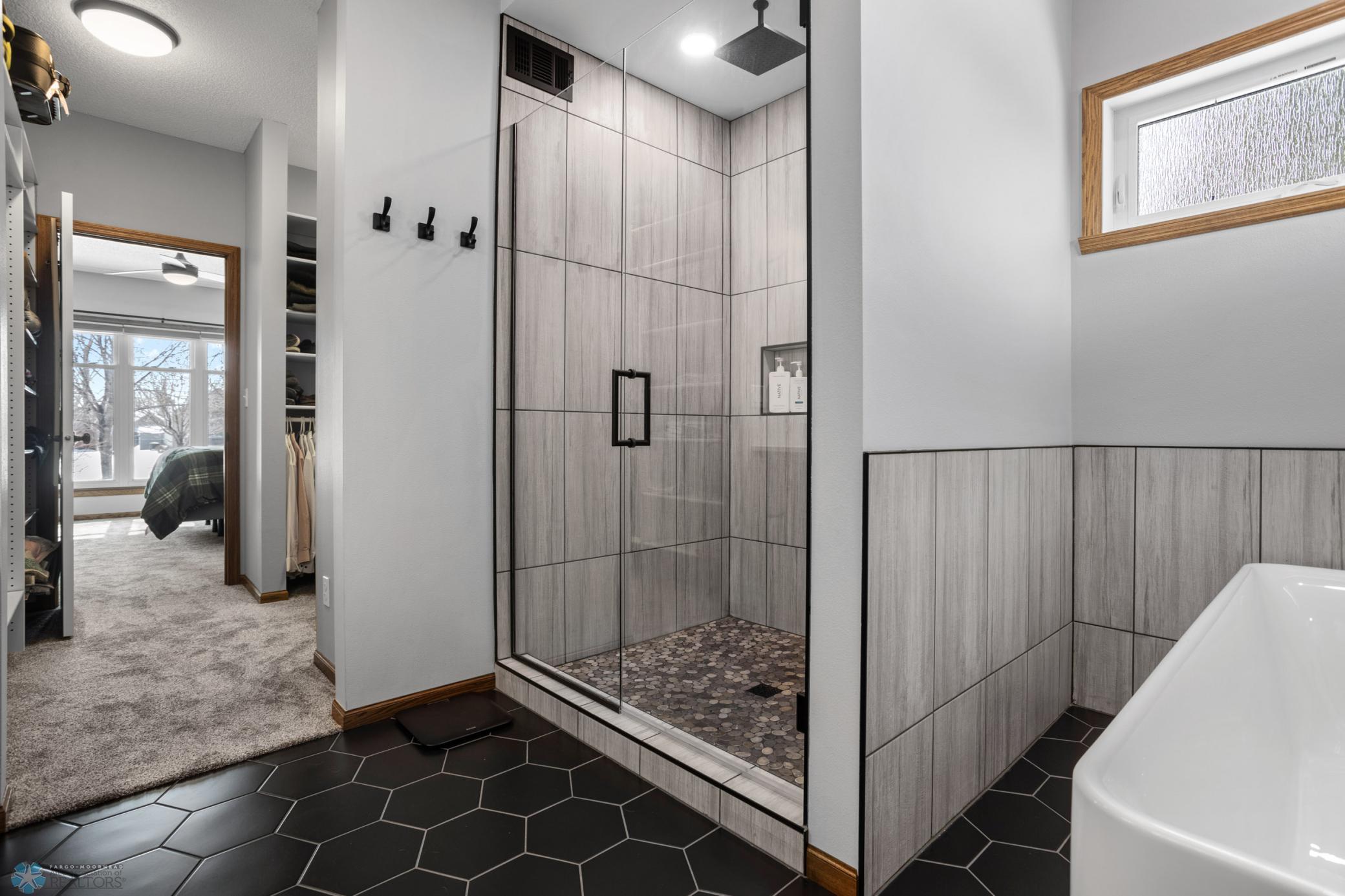 Shower with Rain Head and Custom Glass Doors