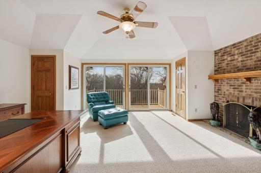 Office/bedrooom w a fireplace and private deck