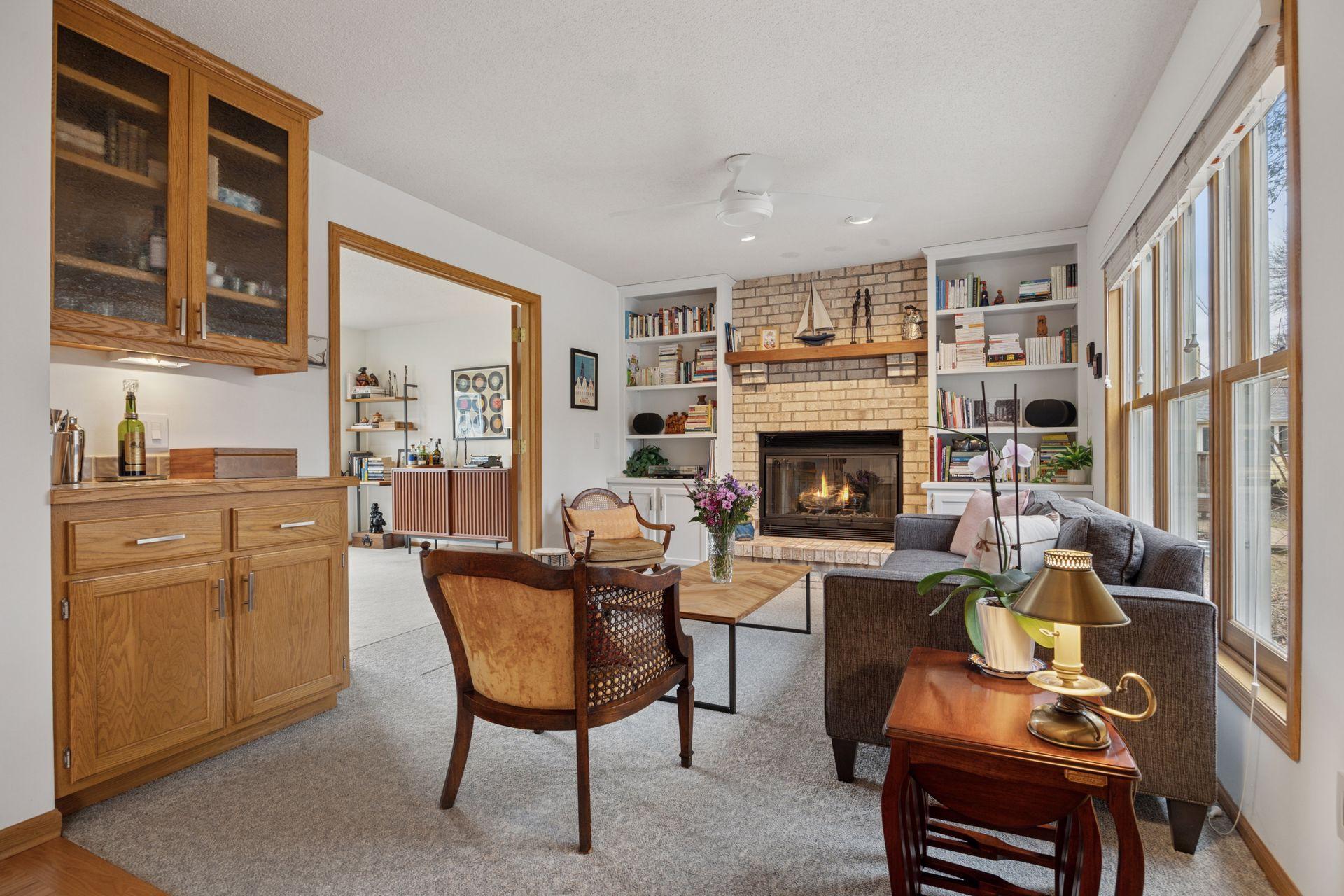 Living Room Bar Cabinets and New Ceiling Fan