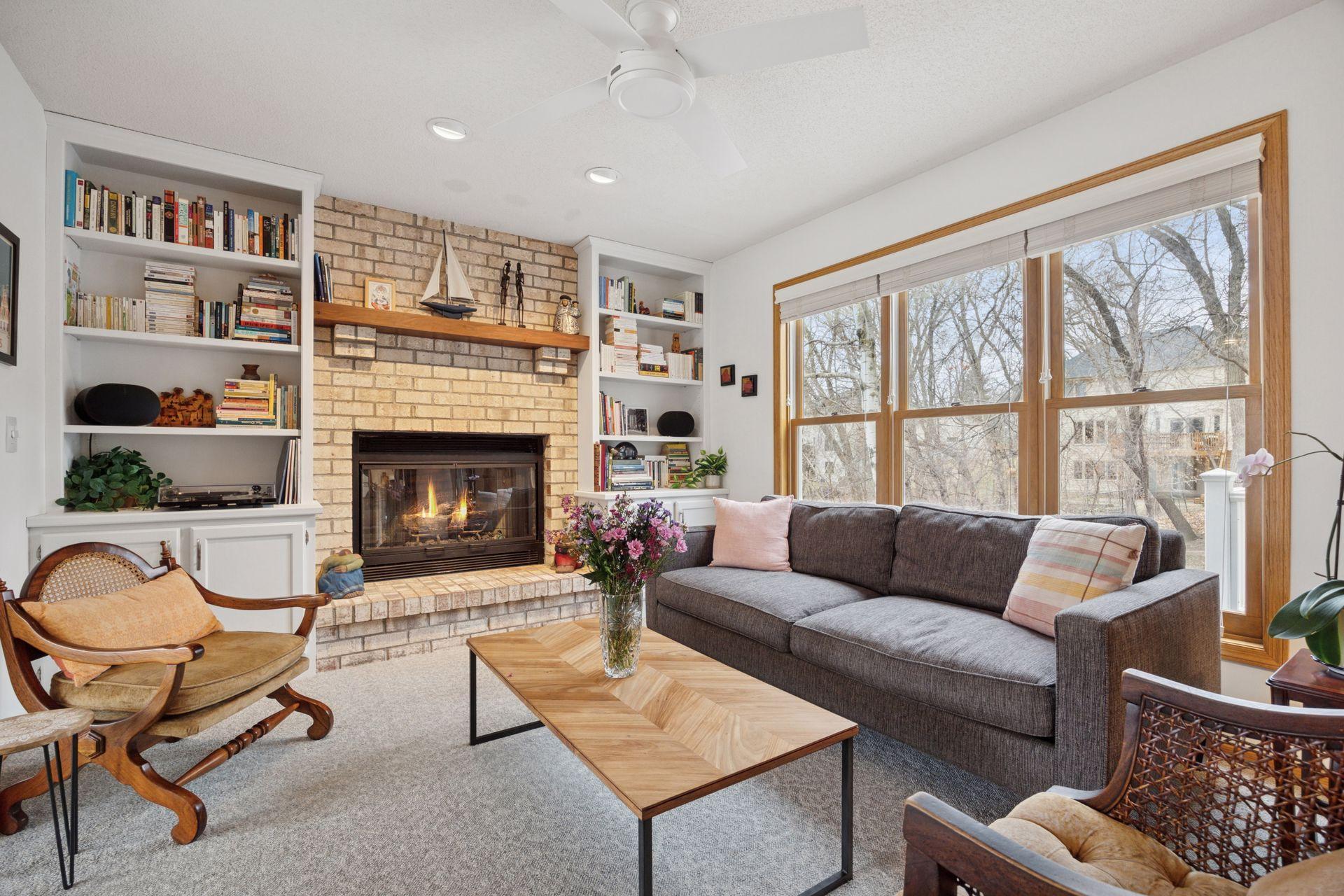 Cozy Living Room with Built-In Cabinetry