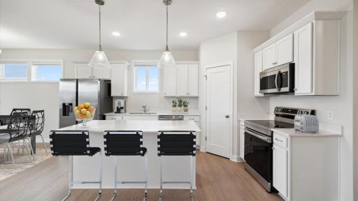 Virtually Staged Kitchen w/ Corner Pantry and Center Island, Quartz Countertops, Stainless Steel Appliances