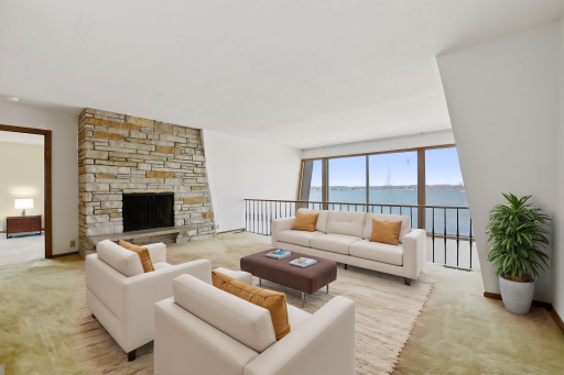 Virtually staged -Upper Level family room with fireplace