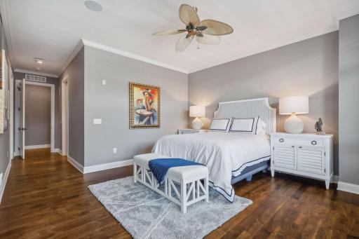 Spacious primary bedroom is a quiet sanctuary