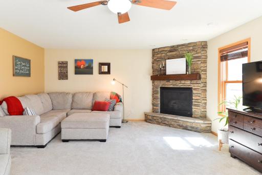 Lower level family room with gas fireplace