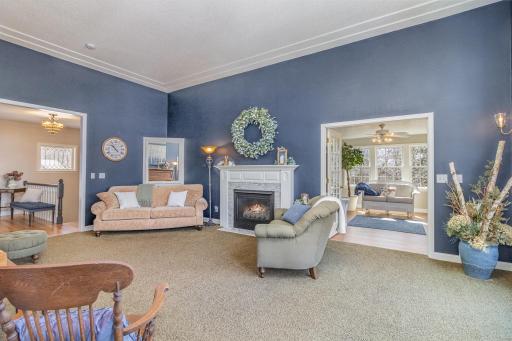 Main-level living room with a gas fireplace.