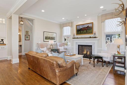 Kit is open to Family room with lodge style fireplace