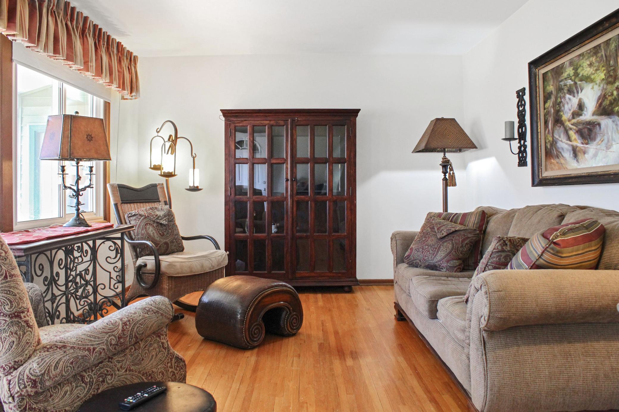 Living room with original hardwood floors