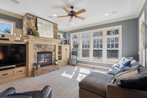 Beautiful sunken living room over looking backyard