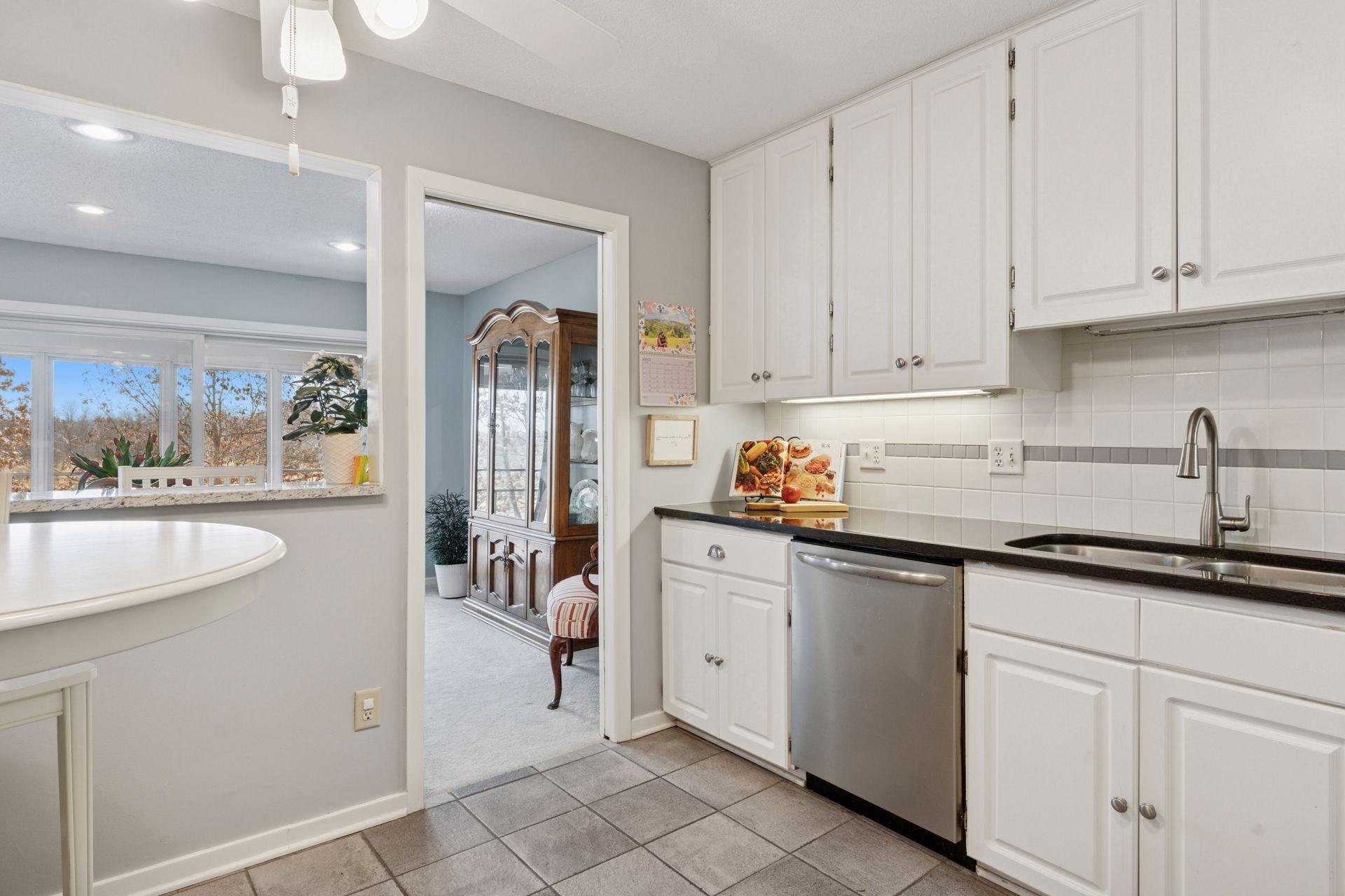 Raised granite topped counter is ideal for a buffet when entertaining.