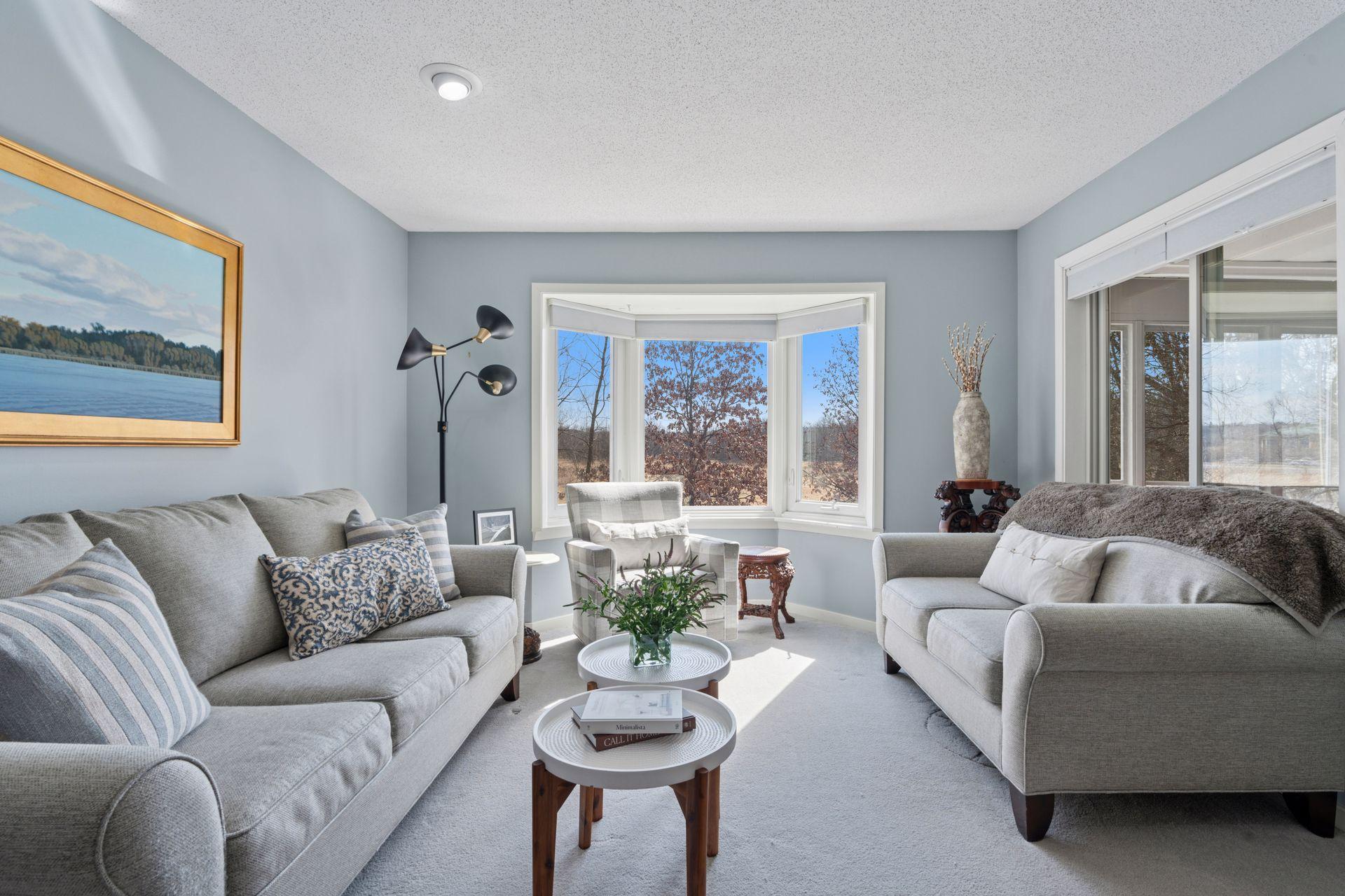 South facing bay window allows the sun to stream in.
