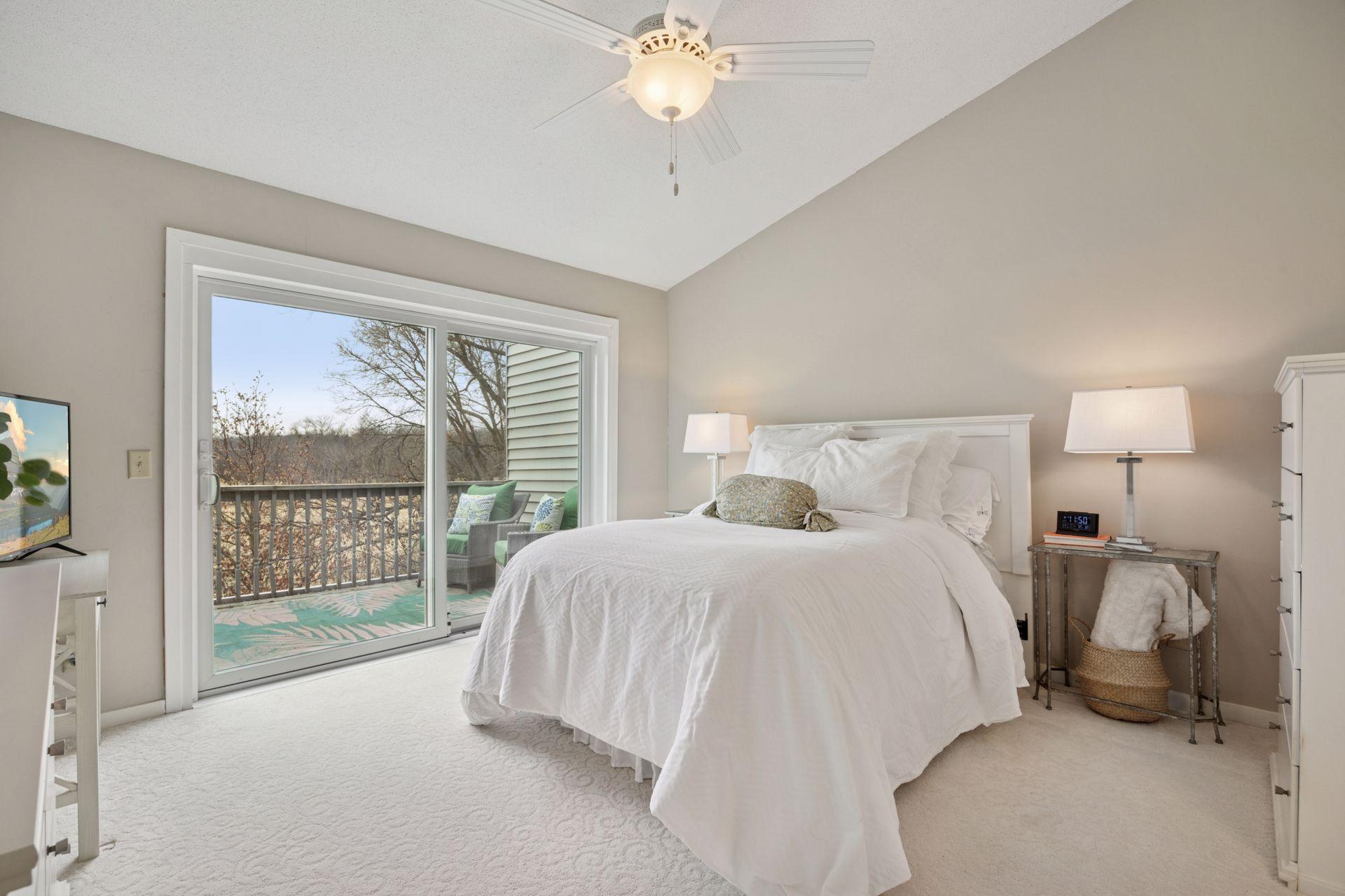Spacious, vaulted primary suite is located in the most private part of the home.
