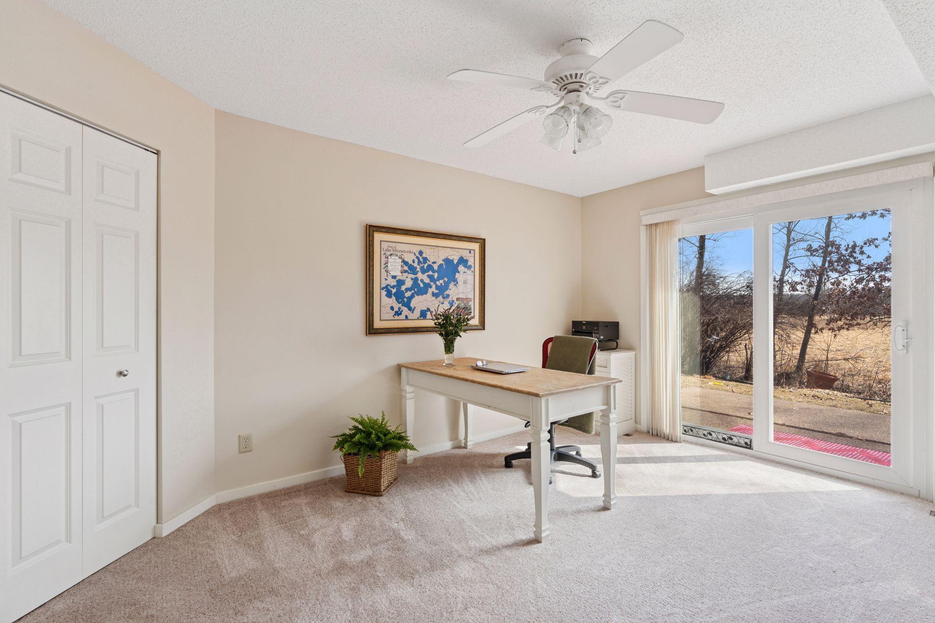 Bedrm 3 is presently being used as a study. Could easily become an exercise room or a spot for your Peloton. Direct access to the patio and yard. Endless opportunities if you like gardening and/or a place to set up a bags game & entertain your pet.