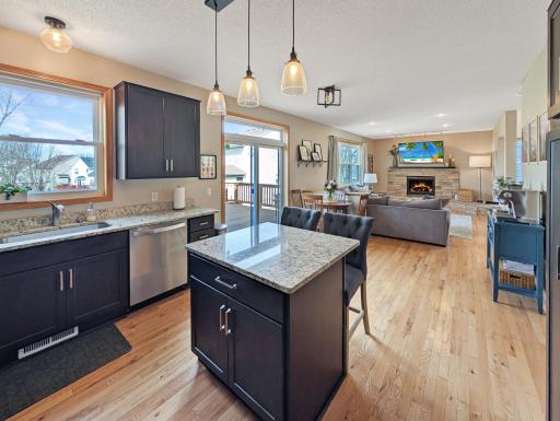 Sliding doors beside kitchen lead to the deck.