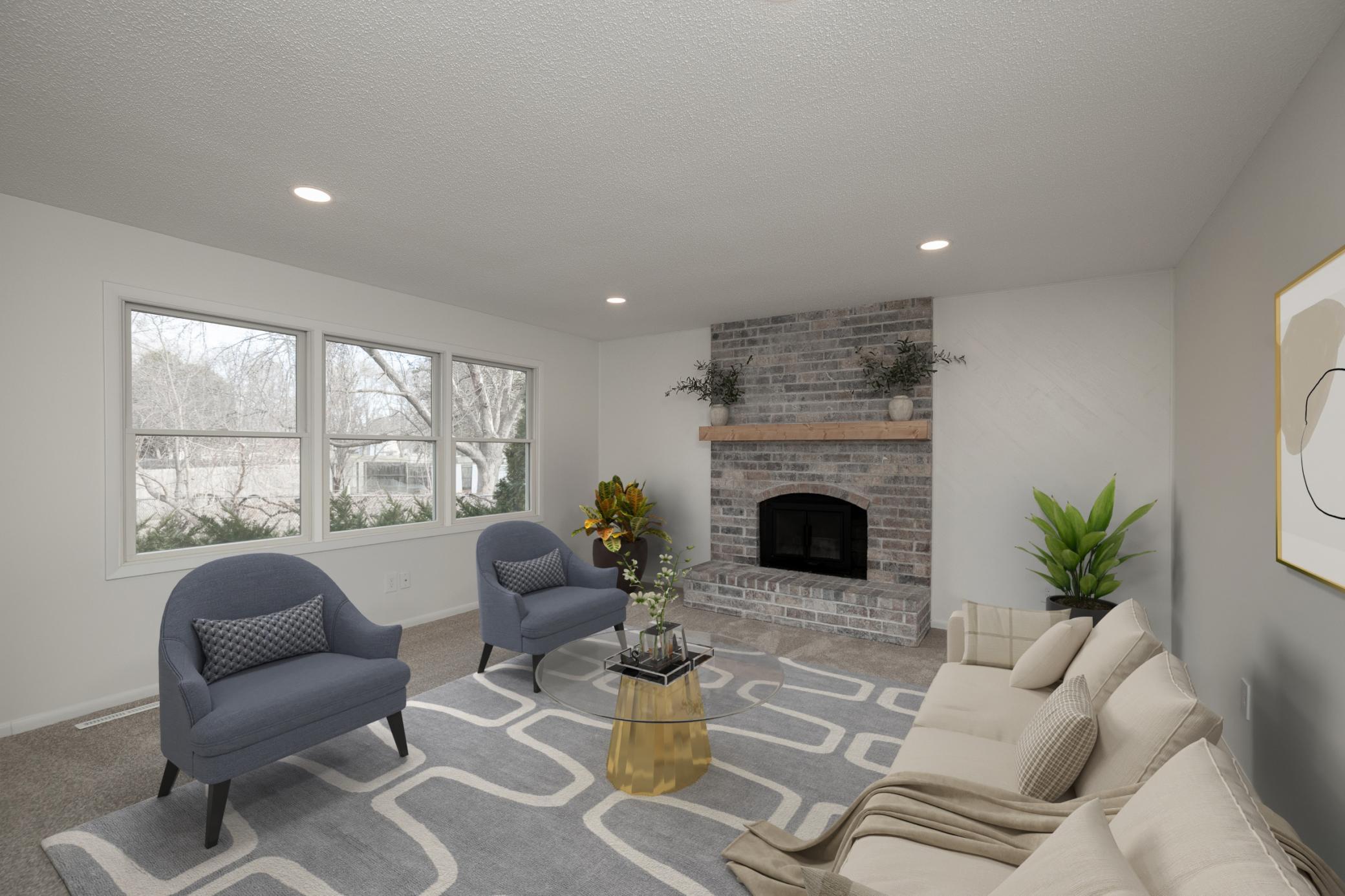Virtually staged photo of main floor family room