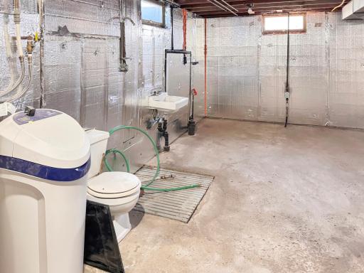 Toilet and sink in basement, new water softener