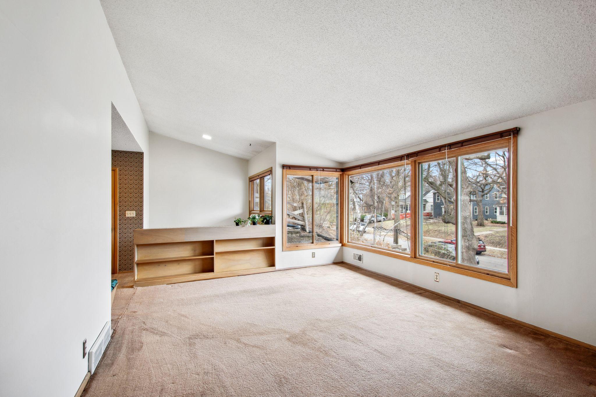 View of the living room from the fireplace.