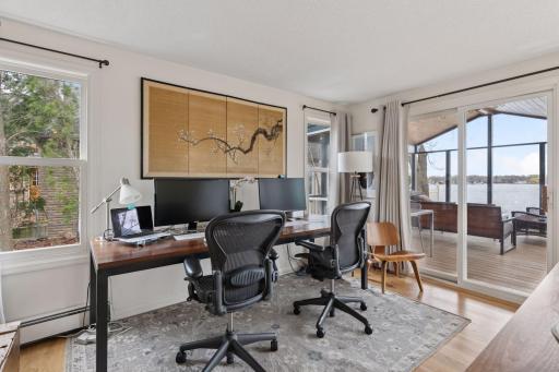 Office workspace at the side of the living room - natural light and lake breezes.