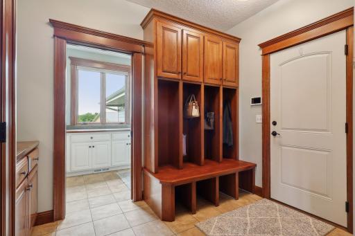 Designed to keep you organized, the large Mud Room features four built-in lockers, a convenient drop station and a coat closet.